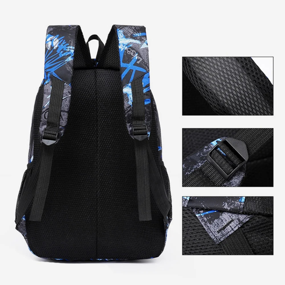 School Backpack Adorable Printed Kids School Bag Set with Lunch Box Pencil Bag for Girls, Blue
