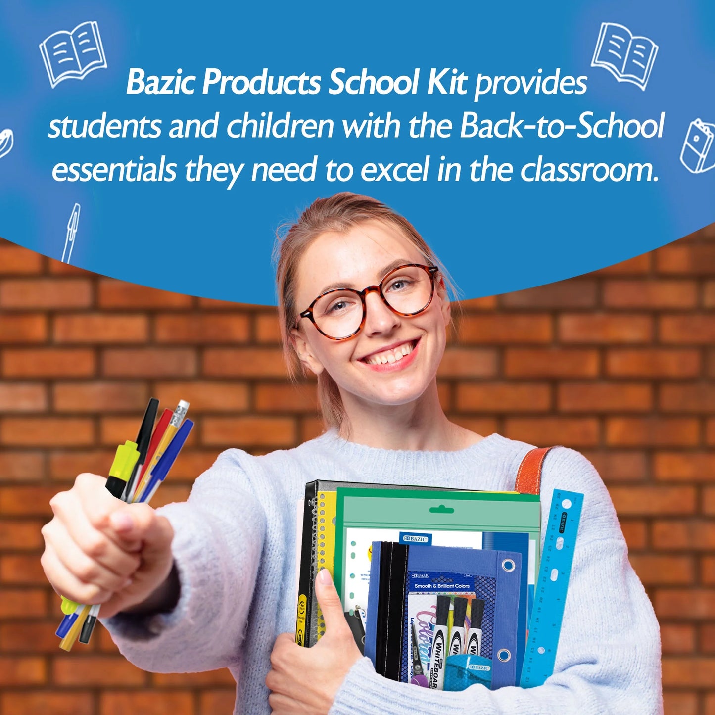 Middle High School Kit Bundle Supplies Box 65 Count for Student 7-12 Grades, School Supplies Composition Books Binder and More, SPEC MAY VARY, 1-Pack
