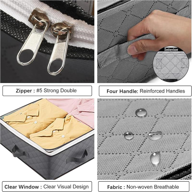 2-Piece under Bed Storage Bag 90L Foldable Closet Container Storage Bag and under Bed Storage Box Organiser Gift Metal Room Slide Smooth Stainless Transparent Steel