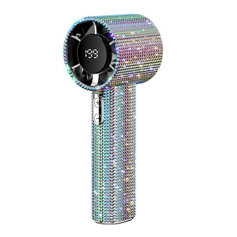 Diamond Fan Luxury Bling Portable Handheld Turbo Fan 3 Gear Wind Rechargeable Long Battery Life Hand Fan with Digital Display for Outdoor Activities Travel Office Strong Boosting Output Long Distance Blowing