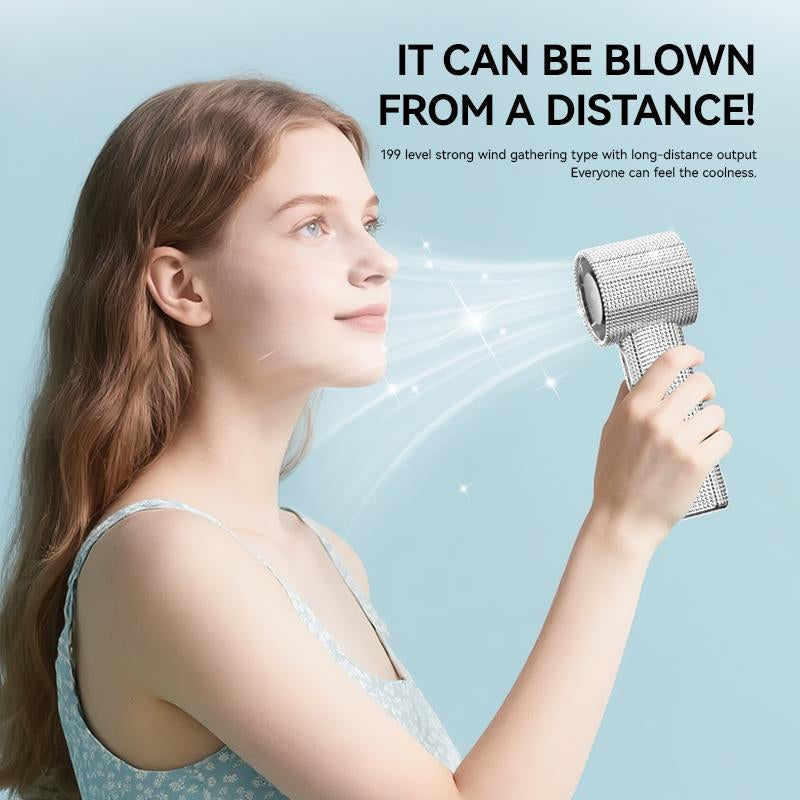 Diamond Fan Luxury Bling Portable Handheld Turbo Fan 3 Gear Wind Rechargeable Long Battery Life Hand Fan with Digital Display for Outdoor Activities Travel Office Strong Boosting Output Long Distance Blowing