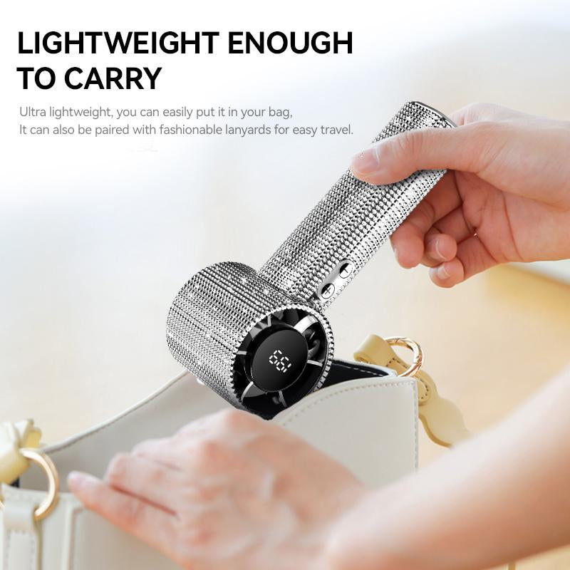 Diamond Fan Luxury Bling Portable Handheld Turbo Fan 3 Gear Wind Rechargeable Long Battery Life Hand Fan with Digital Display for Outdoor Activities Travel Office Strong Boosting Output Long Distance Blowing