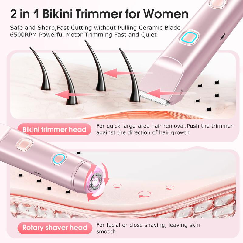 Bikini Trimmer,2-In-1 Electric Razor for Women,Rechargeable Dual-Head Bikini Trimmer,Chic Elegant Dual Head IPX7 Waterproof Wet & Dry Facial Epilator, Women'S Grooming Kit Christmas Gift Thanksgiving Day Gift