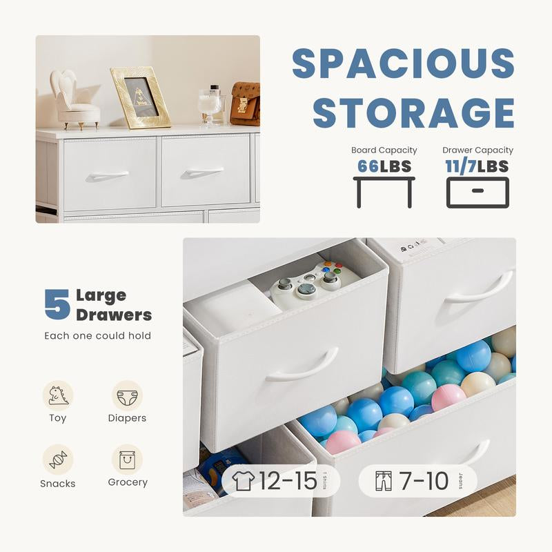 【Deal】Cupboards Cabinets Dresser - Fabric Storage Tower with 5 Drawers, Bedroom Organizer, Chest of Drawers for Closet, Entryway, Versatile Design
