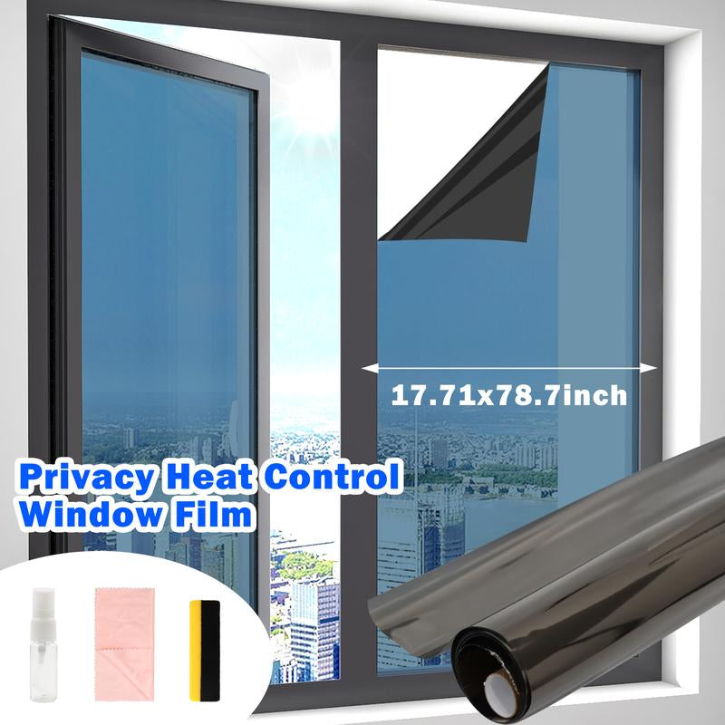One Way Window Privacy Film, Window Tint for Home, Sun Blocking UV Heat Blocker, See Out Not in Reflective Mirror Film, Removable Static Cling Glass Door Cover