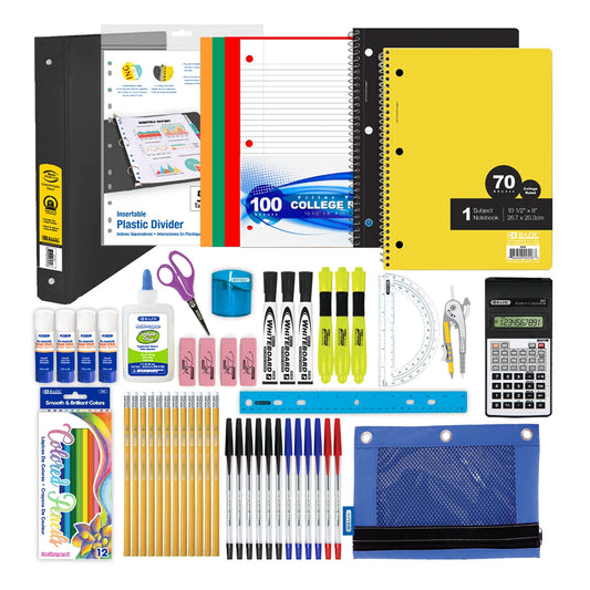 Middle High School Kit Bundle Supplies Box 65 Count for Student 7-12 Grades,  School Supplies Composition Books Binder and More, SPEC MAY VARY, 1-Pack