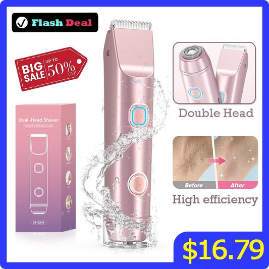 Bikini Trimmer,2-In-1 Electric Razor for Women,Rechargeable Dual-Head Bikini Trimmer,Chic Elegant Dual Head IPX7 Waterproof Wet & Dry Facial Epilator, Women'S Grooming Kit Christmas Gift Thanksgiving Day Gift
