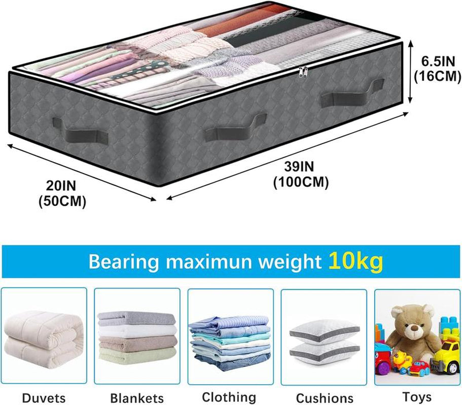 2-Piece under Bed Storage Bag 90L Foldable Closet Container Storage Bag and under Bed Storage Box Organiser Gift Metal Room Slide Smooth Stainless Transparent Steel