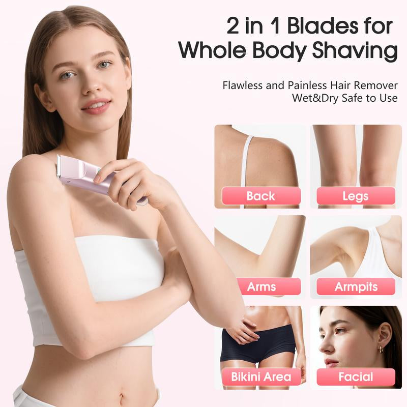 Bikini Trimmer,2-In-1 Electric Razor for Women,Rechargeable Dual-Head Bikini Trimmer,Chic Elegant Dual Head IPX7 Waterproof Wet & Dry Facial Epilator, Women'S Grooming Kit Christmas Gift Thanksgiving Day Gift