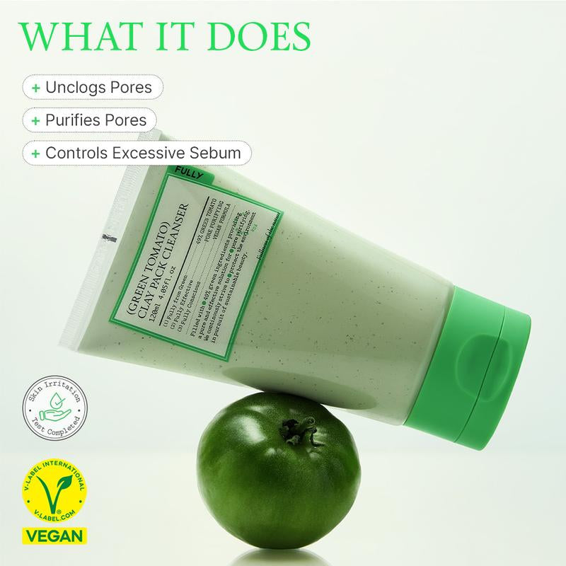 [FULLY Official Shop] Green Tomato Clay Mask Cleanser Pore Purifying with 49% Green Tomato Extract Sebum & Clogged Pore Care Exfoliation 4.05 Fl.Oz