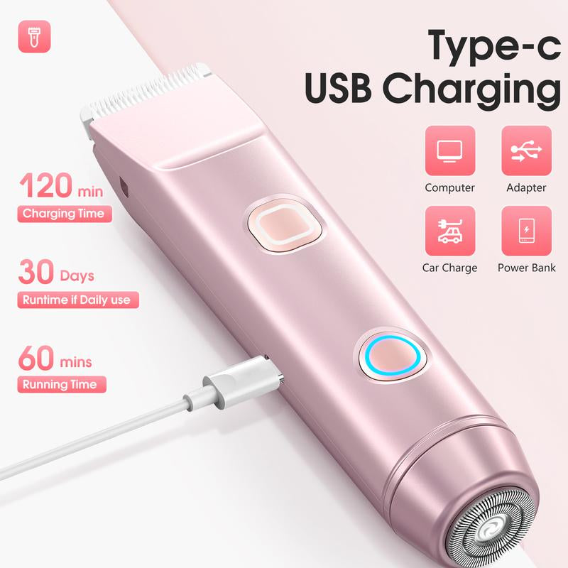 Bikini Trimmer,2-In-1 Electric Razor for Women,Rechargeable Dual-Head Bikini Trimmer,Chic Elegant Dual Head IPX7 Waterproof Wet & Dry Facial Epilator, Women'S Grooming Kit Christmas Gift Thanksgiving Day Gift