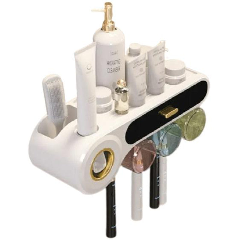 BOCELA Toothbrush Holder and Toothpaste Dispenser, Wall Mounted-3 Cups (5 in 1) Minimalist Bath Organiser Hygiene Toothbrush