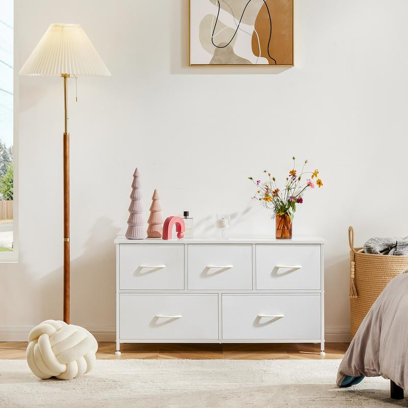 【Deal】Cupboards Cabinets Dresser - Fabric Storage Tower with 5 Drawers, Bedroom Organizer, Chest of Drawers for Closet, Entryway, Versatile Design