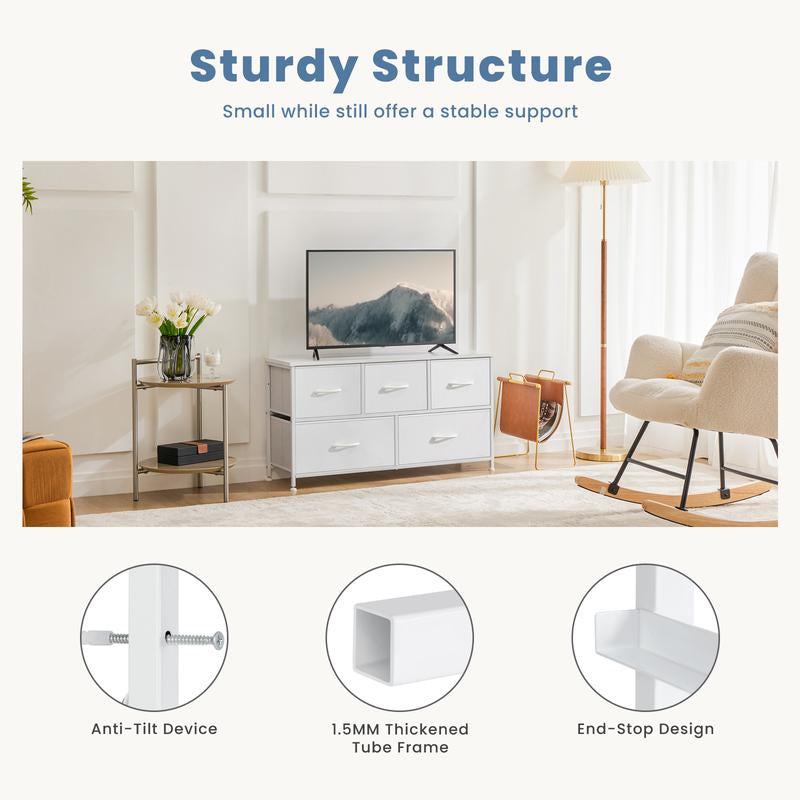 【Deal】Cupboards Cabinets Dresser - Fabric Storage Tower with 5 Drawers, Bedroom Organizer, Chest of Drawers for Closet, Entryway, Versatile Design