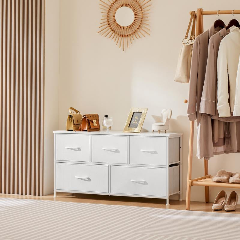 【Deal】Cupboards Cabinets Dresser - Fabric Storage Tower with 5 Drawers, Bedroom Organizer, Chest of Drawers for Closet, Entryway, Versatile Design