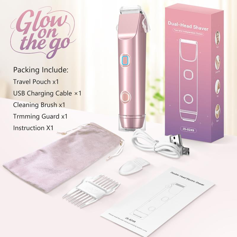 Bikini Trimmer,2-In-1 Electric Razor for Women,Rechargeable Dual-Head Bikini Trimmer,Chic Elegant Dual Head IPX7 Waterproof Wet & Dry Facial Epilator, Women'S Grooming Kit Christmas Gift Thanksgiving Day Gift