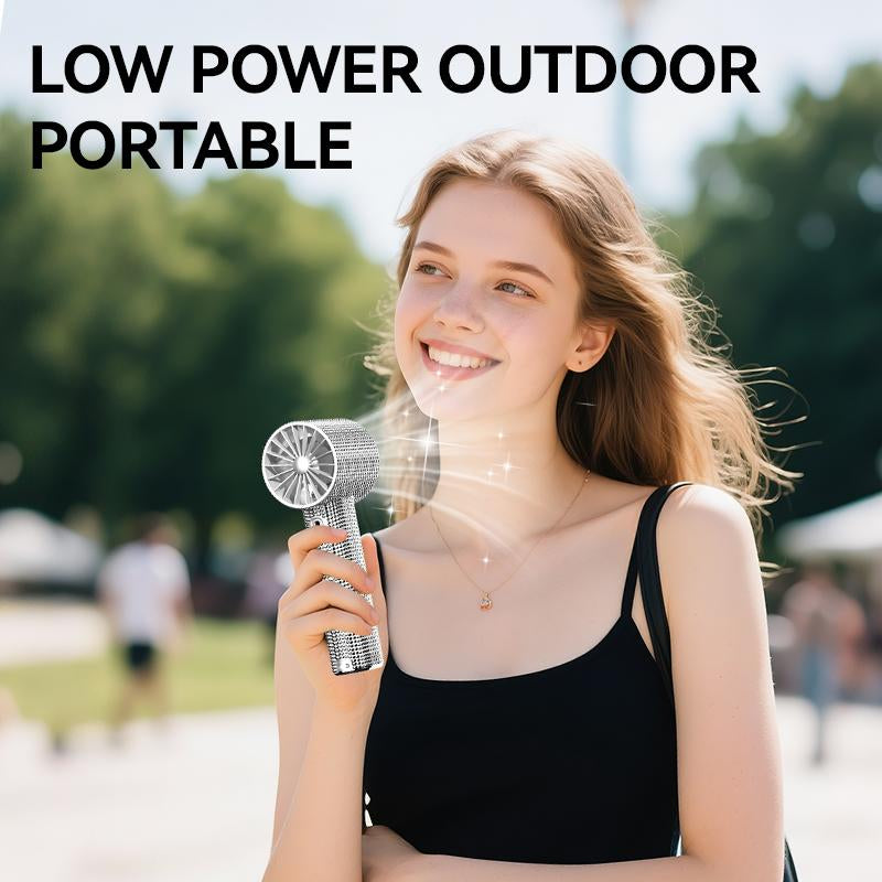 Diamond Fan Luxury Bling Portable Handheld Turbo Fan 3 Gear Wind Rechargeable Long Battery Life Hand Fan with Digital Display for Outdoor Activities Travel Office Strong Boosting Output Long Distance Blowing