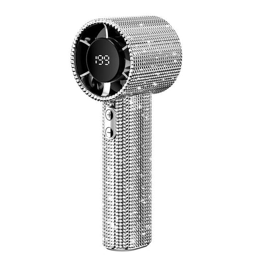 Diamond Fan Luxury Bling Portable Handheld Turbo Fan 3 Gear Wind Rechargeable Long Battery Life Hand Fan with Digital Display for Outdoor Activities Travel Office Strong Boosting Output Long Distance Blowing