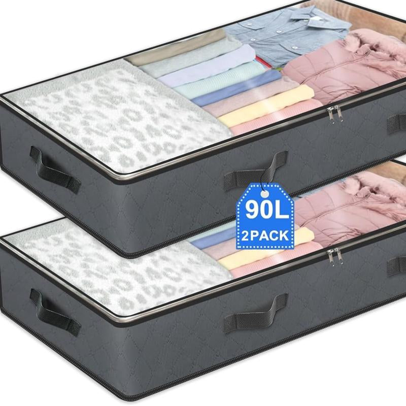 2-Piece under Bed Storage Bag 90L Foldable Closet Container Storage Bag and under Bed Storage Box Organiser Gift Metal Room Slide Smooth Stainless Transparent Steel